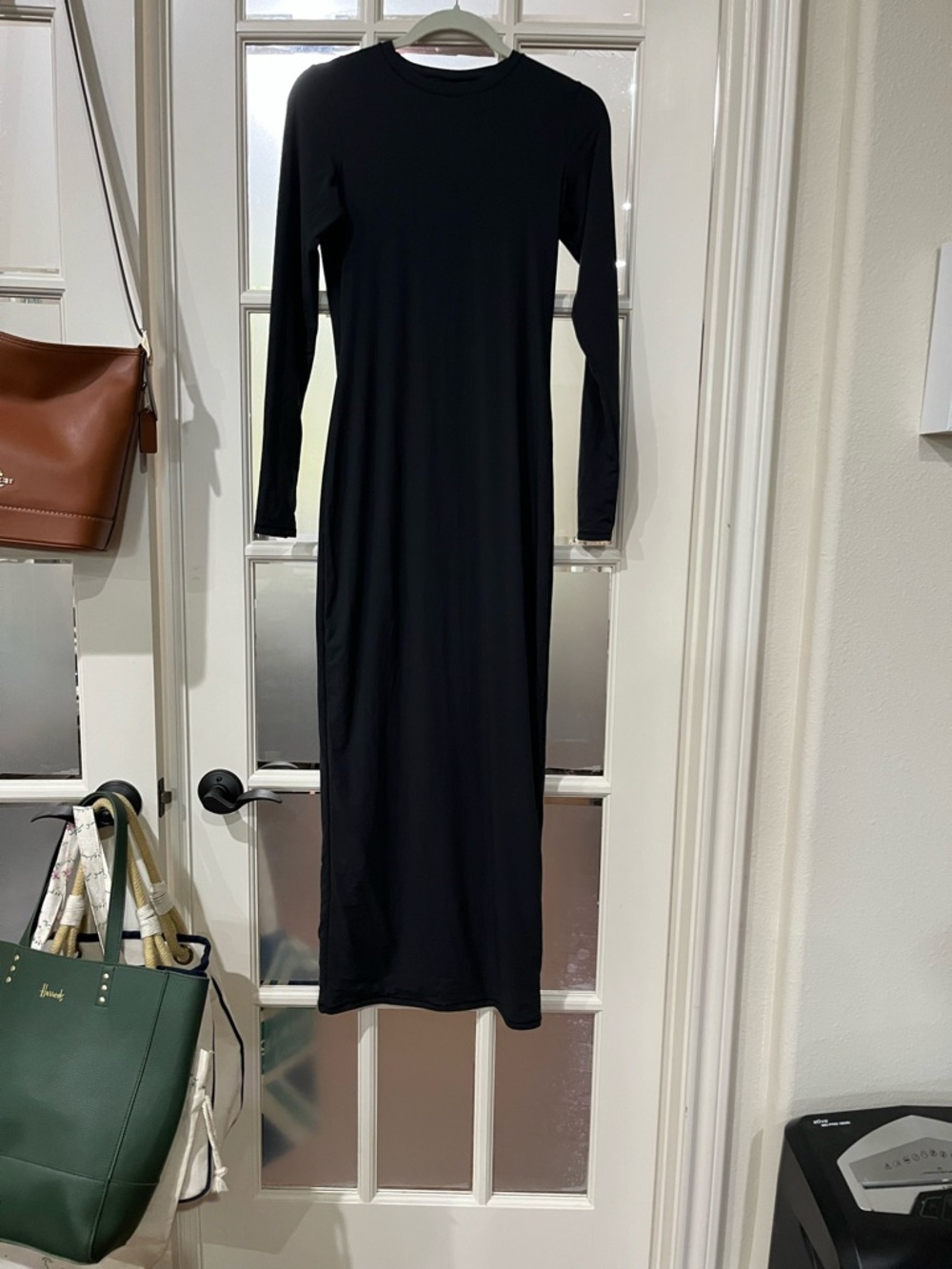 SKIMS Fits Everybody Crewneck Long Sleeve Dress ONYX LARGE